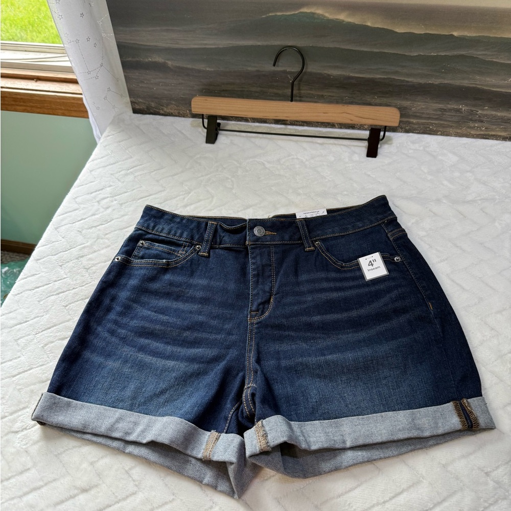 Nwt Walmart Time & And Tru True Core Jean Short Cuffed Stretch Dark Wash Blue 8 - Picture 3 of 11